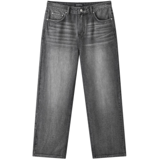 gxgjeans 男装 深灰色复古水洗宽松直筒牛仔长裤男裤 25年秋新品 深灰色 L (175) -3