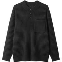 gxgjeans男装 多色亨利领坑条肌理含羊毛宽松毛衣线衫 25冬 黑色 L (175)