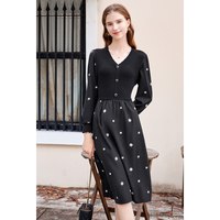 百图 女2025年冬季V领连衣裙