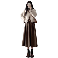 浪莎咖色毛呢半身裙女秋冬2025新款高腰显瘦中长款a字百褶伞裙