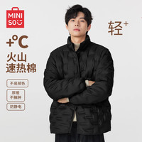 名创优品 黑色棉服男冬季立领加绒加厚直冲棉压胶棉袄外套