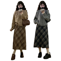 浪莎毛呢格子半身裙女秋冬2025新款高腰显瘦a字包臀裙中长款复古裙子