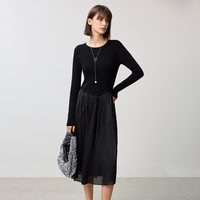 LILY 小黑裙系列 女装拼接收腰纱裙 125109C7903