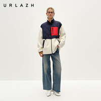 URLAZH有兰冬季新款休闲立领拼接撞色轻薄羽绒服外套女 藏青色