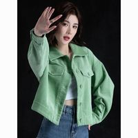 绿色灯芯绒外套女2025春季女装短款高级感超好看条绒夹克上衣
