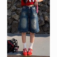 美式牛仔复古短裤夏季五分牛仔裤2025宽松阔腿中裤做旧潮