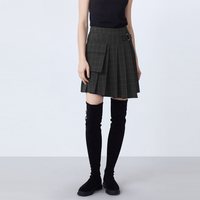 S.DEER 女装 学院风撞色格纹拼接不规则A字短裙 S21461306