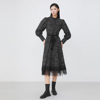 S.DEER sdeer圣迪奥女装翻领收腰印花蕾丝衬衫连衣裙S21461202