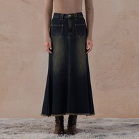 阿依莲 复古高腰牛仔半身裙女中长款a字包臀鱼尾裙子