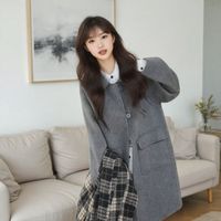 灰色双面毛呢大衣宽松气质秋冬小个子百搭时尚慵懒风毛呢外套