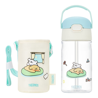THERMOS 膳魔师 儿童水杯线条小狗周边联名杯子便携吸管杯开学小学生喝水杯子 蓝白吸管杯 420ml （精美杯套）