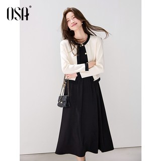 【华尔兹套装】OSA欧莎秋冬小香风毛衣针织外套+连衣裙两件套