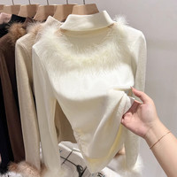 记述半高领挂脖毛衣女秋冬季2024新款内搭时尚洋气外穿针织打底衫上衣 白色 #