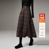 ONEBUYE 2025年秋冬新款高腰气质裙子复古格纹裙百搭休闲大摆半身裙