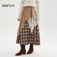 三福长裙2025冬季巨好看的不规则拼接摆格子半身裙女装511156