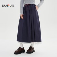 #三福长裙2025秋季下摆蕾丝拼接抽绳松紧腰半身裙女装507358
