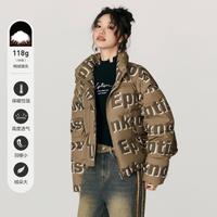 限尺码：衣品天成 羽绒服女冬季短款撞色字母印花外套时尚可开合袖子白鸭绒服女