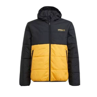 移动专享：adidas 撞色印花保暖运动连帽棉衣 黑色 青少年-H31234