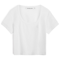 Calvin Klein Jeans夏季女士简约ck字母压印袖口辣妹短款重磅短袖T恤J221677 YAF-月光白 M