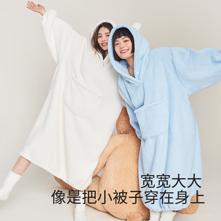 幸棉（LUCKMEEY）睡衣冬季加厚羊羔绒睡袍女中长款家居服保暖舒适可爱风 米白色 L (60-75kg)