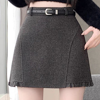 拉夏贝尔 毛呢半身裙女秋冬2025新款高腰A字裙短裙半裙包臀裙裙子