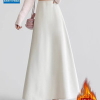 真维斯 JEANS杏色羊绒针织半身裙女秋冬加绒加厚软糯高腰a字长裙子