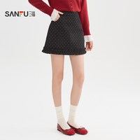 SANFU 短裙女2025新款秋季韩系荷叶边a字半身裙高腰有内衬裙子女装
