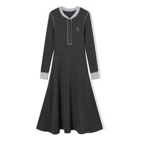 【99/件】EPTISON长款连衣裙2025冬季复古学院风撞色伞裙子女