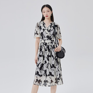 艾莱依奥莱夏季修身时尚气质长裙V领半袖设计法式连衣裙轻薄女