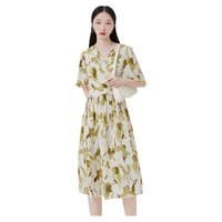 艾莱依奥莱夏季修身时尚气质长裙V领半袖设计法式连衣裙轻薄女