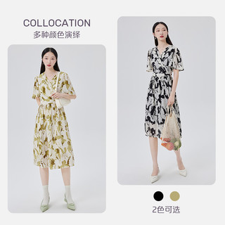 艾莱依奥莱夏季修身时尚气质长裙V领半袖设计法式连衣裙轻薄女