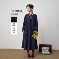 佐丹奴 设计师款佐丹奴蛋糕裙女装可卷袖绑带收褶圆领插肩连衣裙18465539