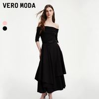 VERO MODA 连衣裙夏季一字领轻熟法式风优雅宴会礼服裙32426Z003