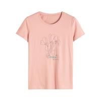 茵曼夏季圆领文艺绣花韩版潮流休闲显瘦短袖T恤 藕粉色 S