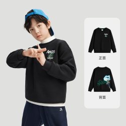 安踏 火影忍者IP安踏儿童男童加绒卫衣2025新款大童潮酷黑色套头衫上衣