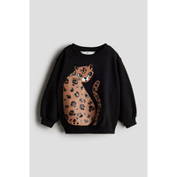 H&M HM童装儿童女童卫衣2025新款休闲圆领加绒印花长袖上衣1216937