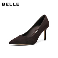 百丽（Belle）92系列气质高跟鞋女2026春真皮通勤浅口单鞋H8006AQ6 啡色 34 (220mm)