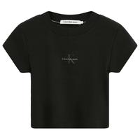 Calvin Klein Jeans夏季女士简约字母时尚ck辣妹重磅微弹正肩短袖T恤J221171 BEH-太空黑 M