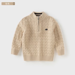 戴维贝拉儿童毛衣男童羊绒衫宝宝红色针织羊毛衫衣服上衣童装新年 驼色