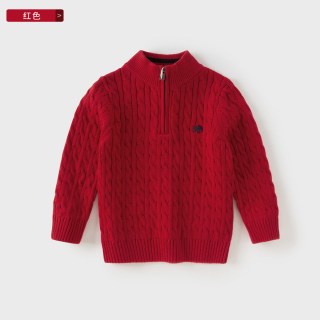 戴维贝拉儿童毛衣男童羊绒衫宝宝红色针织羊毛衫衣服上衣童装新年 红色