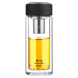 万象 双层玻璃杯经典皮纹V20RL商务办公礼盒泡茶杯370ML大容量家用水杯