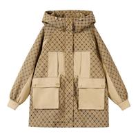 女装【内里加绒】秋冬加厚保暖连帽提花派克服女外套