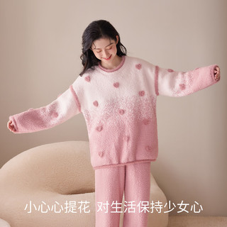 静韵【超柔软】半边绒睡衣女款秋冬季加厚保暖套装爱心甜美家居服