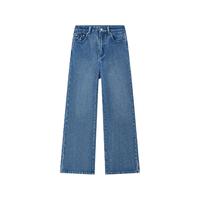 ELLE KIDS童装 周年系列水洗刺绣牛仔裤女童秋季直筒百搭裤子 牛仔蓝 130