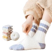 猫人女士袜子女秋冬加绒加厚珊瑚绒袜保暖吸汗睡眠袜中筒袜女3双装
