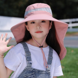 靓女街 夏季防护护脖披肩儿童款遮阳帽户外防晒透气速干薄款太阳帽凉帽子