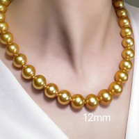 时岛DL胖东来同款珍珠项链金色天l然海水南洋珍珠母贝金珠菲律宾浓 12mm(高贵)长-45cm