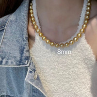 时岛DL胖东来同款珍珠项链金色天l然海水南洋珍珠母贝金珠菲律宾浓 8mm(气质百搭)长-50cm