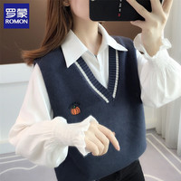 罗蒙(ROMON)针织衫马夹背心女2025年新款秋冬外搭衬衫马甲两件套女士毛衣