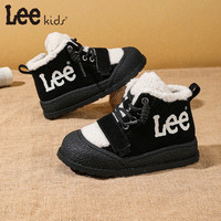LEE KIDS童鞋冬季儿童加绒休闲鞋子女童保暖高帮棉鞋短筒棉靴男大童 黑色 36 【脚长215mm】